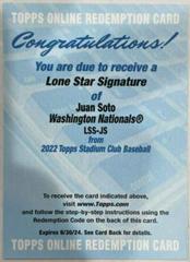 Juan Soto #LSS-JS Baseball Cards 2022 Stadium Club Lone Star Signatures Prices