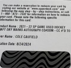 Cole Caufield #DDM-CC Hockey Cards 2021 SP Game Used Draft Day Marks Autographs Prices