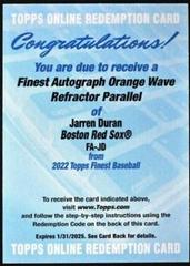 Jarren Duran [Orange Wave] #FA-JD Baseball Cards 2022 Topps Finest Autographs Prices