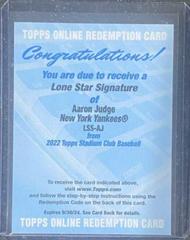 Aaron Judge #LSS-AJ Baseball Cards 2022 Stadium Club Lone Star Signatures Prices