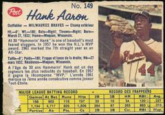 Hank Aaron [Hand Cut] Baseball Cards 1962 Post Canadian Prices