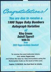 Riley Greene #98BB-RG Baseball Cards 2023 Topps Archives 1998 Baby Boomers Autographs Prices