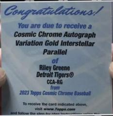 Riley Greene [Gold Interstellar] #CCA-RG Baseball Cards 2023 Topps Cosmic Chrome Autographs Prices