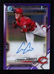 Andrew Abbott [Purple Refractor] Baseball Cards 2021 Bowman Draft Pick Chrome Autographs Prices