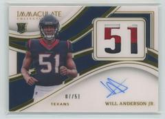 Will Anderson Jr. #40 Football Cards 2023 Panini Immaculate Numbers Rookie Patch Autograph Prices