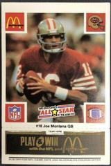Joe Montana [Black] #16 Football Cards 1986 McDonald's 49ers Prices