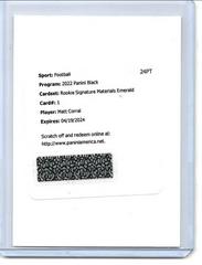 Matt Corral [Emerald] #RSM-KPI Football Cards 2022 Panini Black Rookie Signature Materials Prices