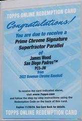 James Wood #PCS-JW Baseball Cards 2022 Bowman Chrome Prime Signatures Prices
