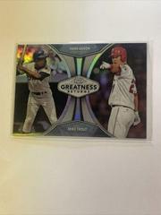 Hank Aaron, Mike Trout [Orange Refractor] Baseball Cards 2019 Topps Chrome Greatness Returns Prices