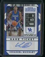 Immanuel Quickley [Blue Autograph] Basketball Cards 2020 Panini Contenders Draft Picks Prices