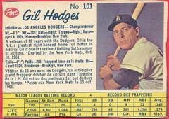 Gil Hodges [Hand Cut] Baseball Cards 1962 Post Canadian Prices