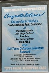 Manny Machado, Juan Soto Baseball Cards 2023 Topps Definitive Dual Autograph Relic Collection Prices