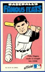Pinky Higgins #30 Baseball Cards 1972 Fleer Famous Feats Prices