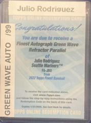 Julio Rodriguez [Green Wave] #FA-JRO Baseball Cards 2022 Topps Finest Autographs Prices