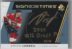 Anton Lundell [Black] Hockey Cards 2022 SP Authentic Sign of the Times Prices