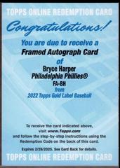 Bryce Harper #FA-BH Baseball Cards 2022 Topps Gold Label Framed Autographs Prices