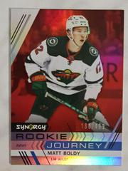 Matt Boldy [Red] #RJ-1 Hockey Cards 2022 Upper Deck Synergy Rookie Journey Away Prices