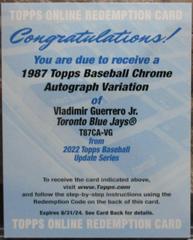 Vladimir Guerrero Jr. Baseball Cards 2022 Topps Update 1987 Chrome Autographs Prices