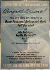 Julio Rodriguez [Gold] #PA-JRZ Baseball Cards 2021 Bowman Inception Autographs Prices