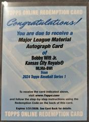 Bobby Witt Jr. #MLMA-BWI Baseball Cards 2024 Topps Major League Material Autograph Prices