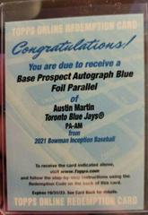 Austin Martin [Blue] Baseball Cards 2021 Bowman Inception Autographs Prices