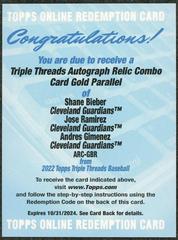 Andres Gimenez, Shane Bieber, Jose Ramirez [Gold] Baseball Cards 2022 Topps Triple Threads Autograph Relic Combo Prices