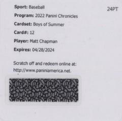 Matt Chapman #BOS-MC Baseball Cards 2022 Panini Chronicles Boys of Summer Autographs Prices