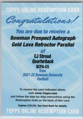 CJ Stroud [Gold Lava Refractor] #BCPA-CS Football Cards 2021 Bowman University Chrome Autographs Prices