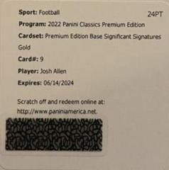 Josh Allen [Premium Significant Signature Gold] #9 Football Cards 2022 Panini Classics Prices