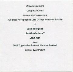 Julio Rodriguez [Orange] Baseball Cards 2022 Topps Allen & Ginter Chrome Autographs Prices