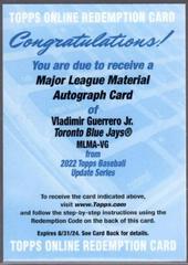 Vladimir Guerrero Jr. Baseball Cards 2022 Topps Update Major League Material Autographs Prices
