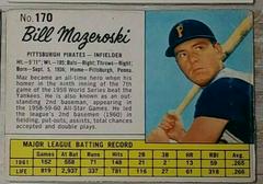 Bill Mazeroski [Hand Cut] #170 Baseball Cards 1962 Jell O Prices