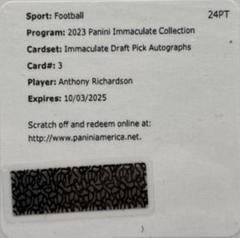 Anthony Richardson Football Cards 2023 Panini Immaculate Draft Pick Autograph Prices