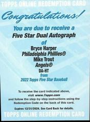 Mike Trout / Bryce Harper Baseball Cards 2022 Topps Five Star Dual Autographs Prices