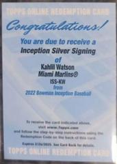 Kahlil Watson Baseball Cards 2022 Bowman Inception Silver Signings Autographs Prices