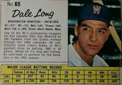 Dale Long [Hand Cut] #65 Baseball Cards 1962 Jell O Prices