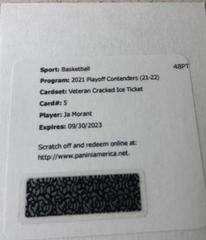 Ja Morant [Cracked Ice] #VT-JMT Basketball Cards 2021 Panini Contenders Veteran Ticket Autograph Prices