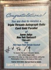 Aaron Judge [Gold] #TTAR-AJU1 Baseball Cards 2022 Topps Triple Threads Autograph Relic Prices