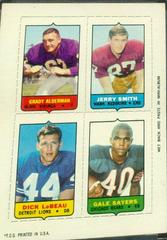 Grady Alderman, Jerry Smith, Dick LeBeau, Gale Sayers Football Cards 1969 Topps Four in One Prices