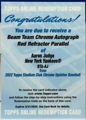Aaron Judge [Red] Baseball Cards 2022 Stadium Club Chrome Beam Team Autographs Prices