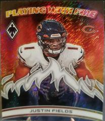 Justin Fields [White Shimmer] #PWF-10 Football Cards 2023 Panini Phoenix Playing with Fire Prices