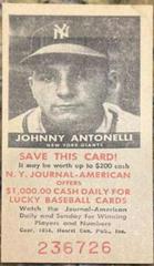 Johnny Antonelli Baseball Cards 1954 NY Journal American Prices