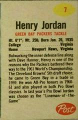Henry Jordan [Hand Cut] Football Cards 1962 Post Cereal Prices