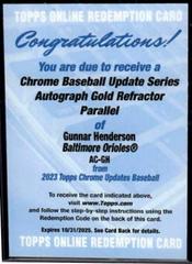 Gunnar Henderson [Gold] #AC-GH Baseball Cards 2023 Topps Chrome Update Autographs Prices
