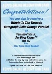Fernando Tatis Jr. [Orange] #TTTA-FTJ Baseball Cards 2024 Topps Tribute Threads Autograph Relic Prices