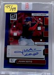 Juan Soto [Blue] #MO-JS Baseball Cards 2022 Panini Donruss Monikers Autographs Prices