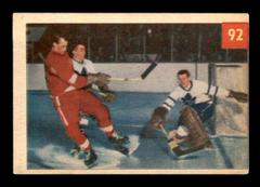 Harry Lumley Stops/Gordie Howe/Ron Stewart #92 Hockey Cards 1954 Parkhurst Prices