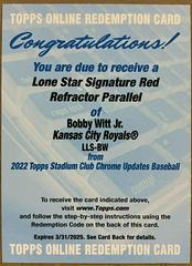 Bobby Witt Jr. [Red] #LLS-BW Baseball Cards 2022 Stadium Club Chrome Lone Star Signatures Prices