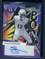 Sauce Gardner [Purple] #HB-AG1 Football Cards 2022 Leaf Valiant Autographs Here Comes the Boom Prices
