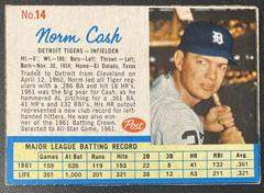 Norm Cash [Hand Cut Throws Left] #14 Baseball Cards 1962 Post Cereal Prices